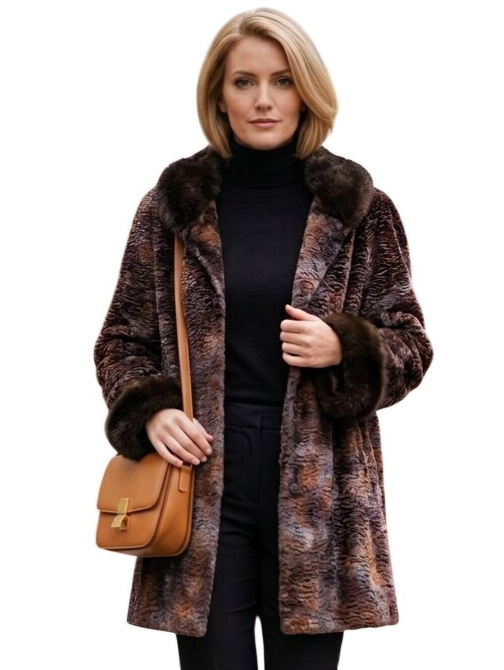 Vintage Comme Du Vrai Paris 80s Brown Subtle Tiger Faux Shearling Coat Size 14